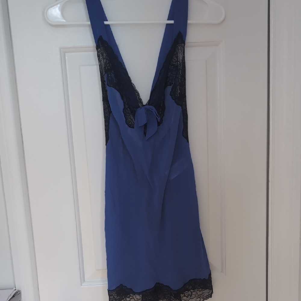 Adore Me Blue and Black Lace Nightie